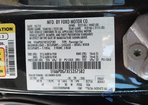 2014 Ford Fusion S z USA, uszkodzony, nr VIN 1FA6P0G7XE5357582